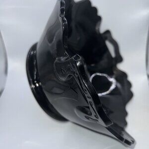 LE Smith Mt Pleasant Black Amethyst Double Shield Serving Bowl 1930s Unique 8” L